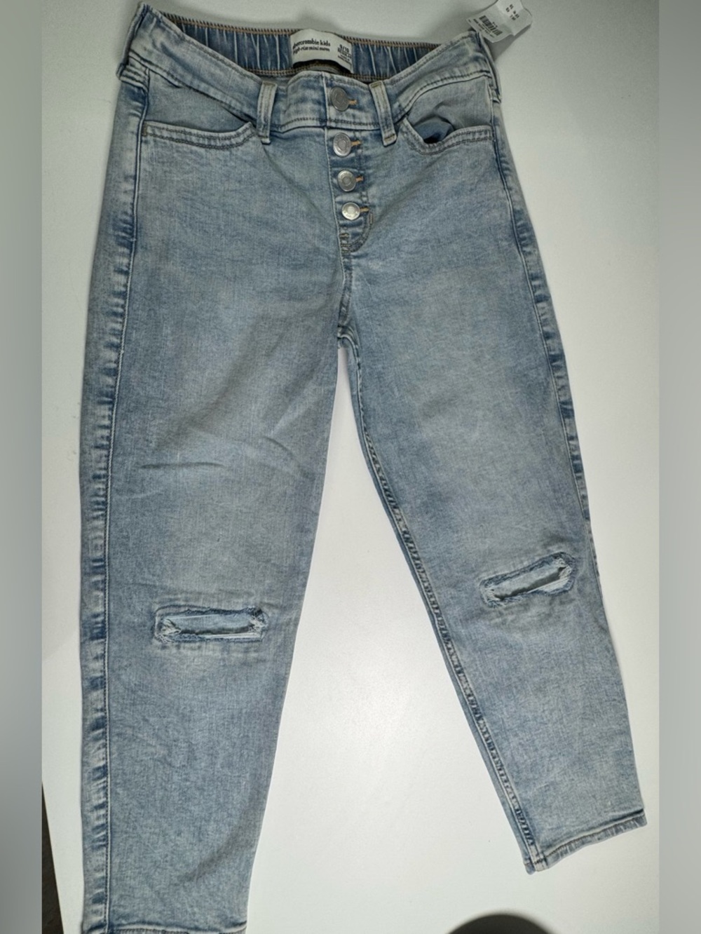 NWT Girls Abercrombie Kids Light Blue Faux Button-Fly Jeans